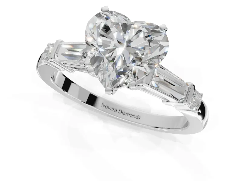 Heart-Shaped Tapered Baguette Engagement Ring Setting | Bar Set Sides | Sterling Silver