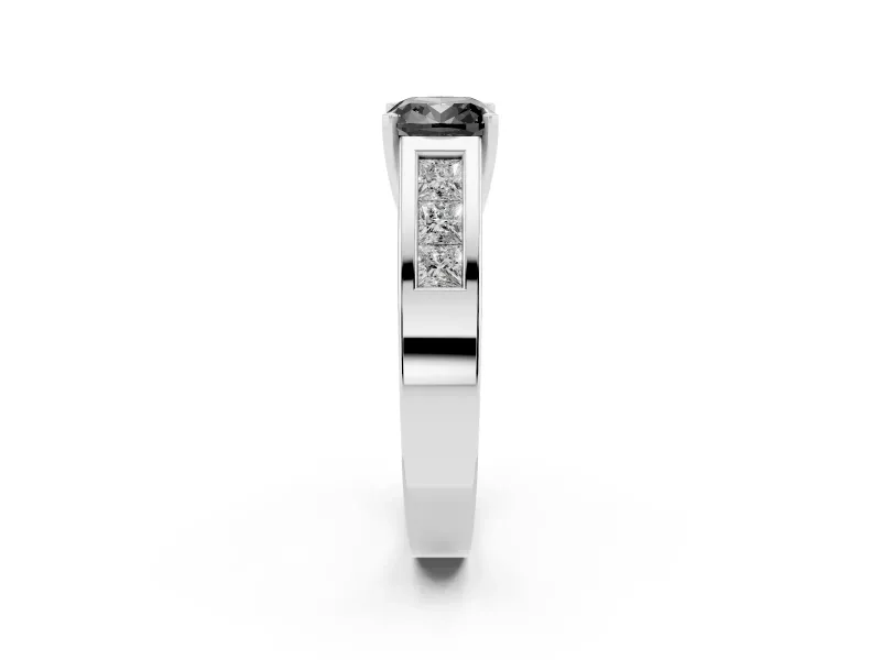 Cushion Cut Channel-Set Engagement Ring Setting for a Black Center | Princess Side Stones | Platinum