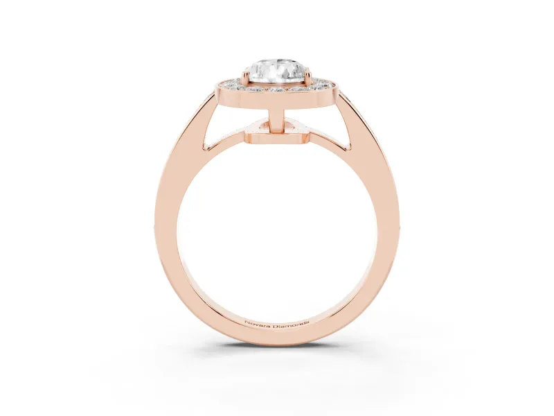 Pear Cut Diamond Halo Pavé Engagement Ring Set in Rose gold with Bezel Setting