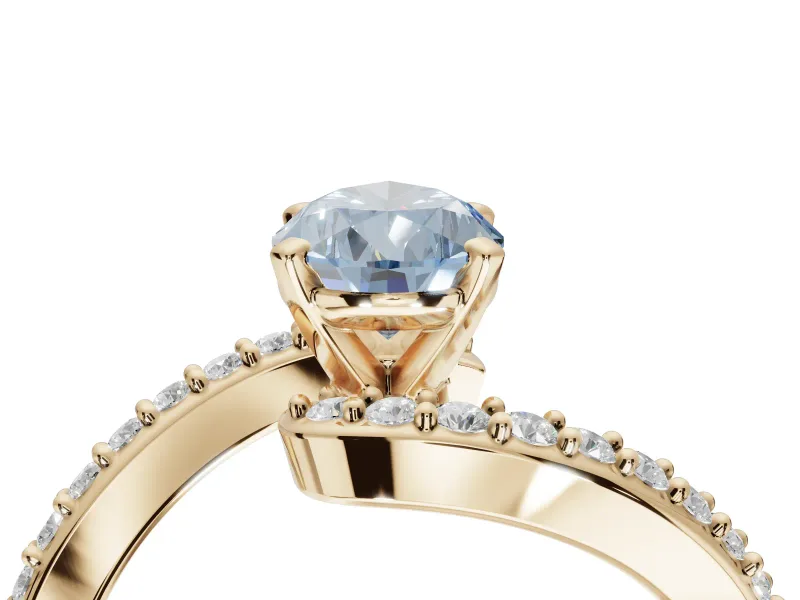 Pear-Shaped Bypass Pavé Engagement Ring Setting for a Fancy Blue Lab-Grown Diamond | Yellow Gold