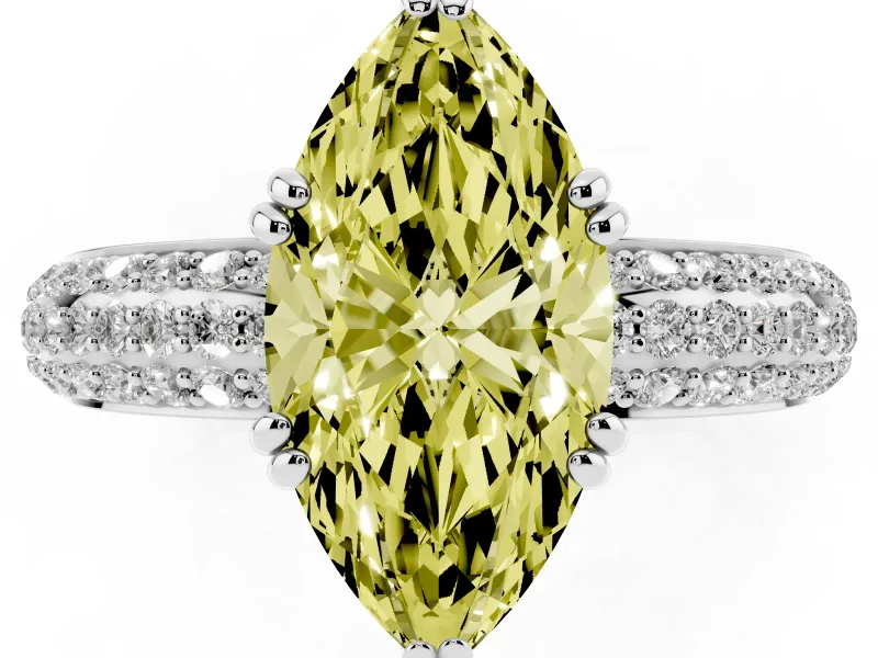 Marquise Three Row Pave Engagement Ring Setting for a Fancy Yellow Lab-Grown Diamond | Double Claws | Sterling Silver