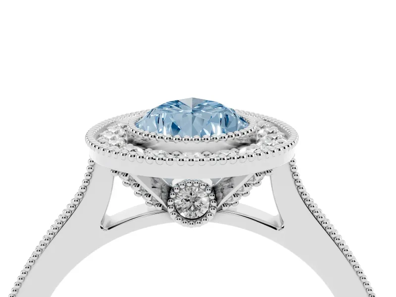 Pear-Shaped Vintage Milgrain Halo Engagement Ring Setting for a Fancy Blue Lab-Grown Diamond | Bezel Head | Platinum