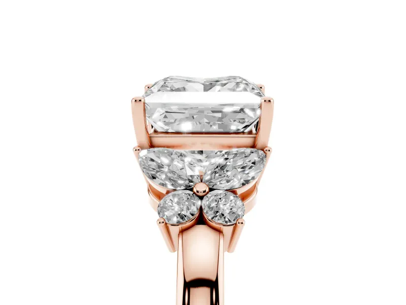 Princess Cut Diamond Solitaire Floral Ring Set in Rose gold with Marquise Petals and Prong Setting