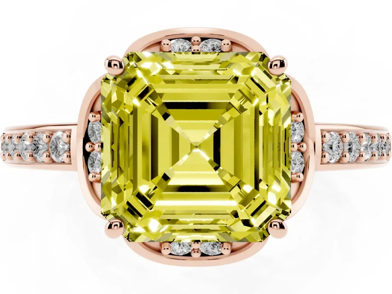 Asscher Cut Floral Pavé Engagement Ring Setting for a Fancy Yellow Lab-Grown Diamond | Rose Gold