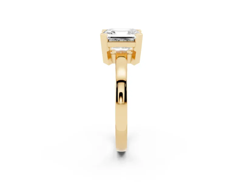 Asscher Cut Diamond Solitaire Ring Set in Yellow gold with Prong Head and Smooth Polished Band