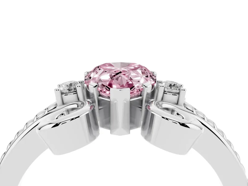 Fancy Pink Pear Cut Diamond Twisted Band Solitaire Ring Set in Platinum with Scroll Prongs