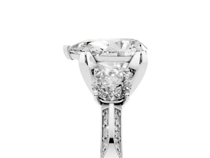 Pear-Shaped Hidden Halo Three Stone Engagement Ring Setting | Pave Gallery | Sterling Silver
