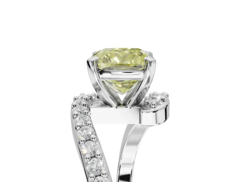Cushion Cut Bypass Engagement Ring Setting for a Fancy Yellow Lab-Grown Diamond | Sterling Silver
