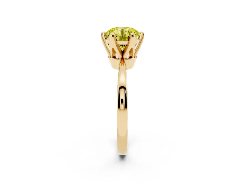 Round Tapered Solitaire Engagement Ring Setting for a Fancy Yellow Lab-Grown Diamond | Claw Prong Head | Yellow Gold