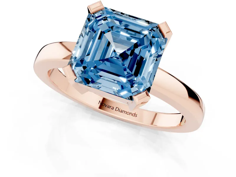Asscher Cut Solitaire Engagement Ring Setting for a Fancy Blue Lab-Grown Diamond | Flat Tab Prongs | Rose Gold