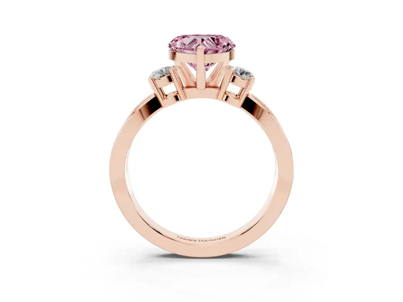 Heart-Shaped Three-Stone Pavé Twist Engagement Ring Setting for a Fancy Pink Lab-Grown Diamond | Split Shank | Rose Gold