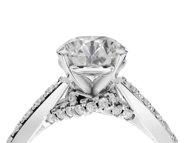 Round Pavé Solitaire Engagement Ring Setting | Crossover Gallery | Sterling Silver