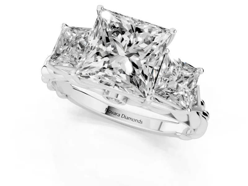 Princess Cut Diamond Three-Stone Ring Set in Platinum with Braided Band