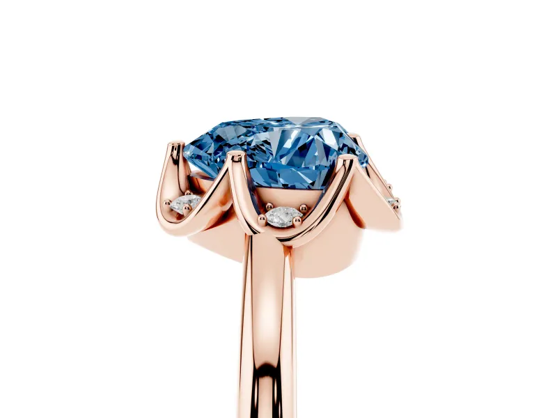 Heart-Shaped Petal Halo Engagement Ring Setting for a Fancy Blue Lab-Grown Diamond | Rose Gold