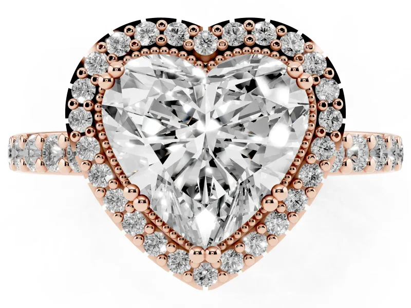 Heart-Shaped Vintage Halo Pavé Engagement Ring Setting | Milgrain Border | Rose Gold