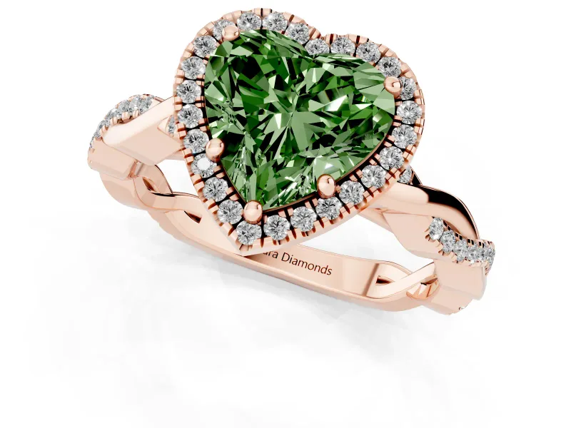 Heart-Shaped Twisted Halo Engagement Ring Setting for a Fancy Green Lab-Grown Diamond | Rose Gold