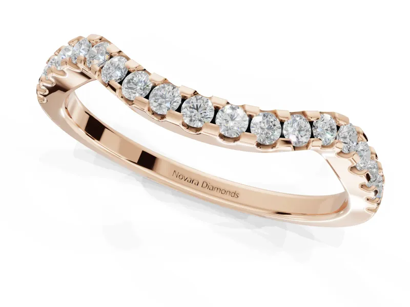 Round Lab-Grown Diamond Pavé Curved Wedding Band | Micro Prong Set | Rose Gold