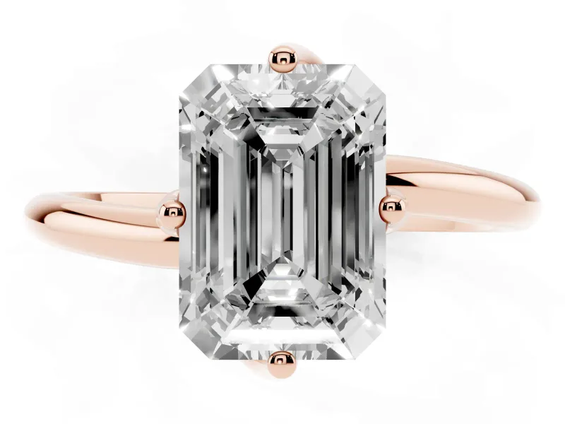 Emerald Cut Bypass Solitaire Engagement Ring Setting | Plain Polished Band | Rose Gold