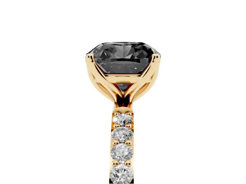 Cushion Cut Pavé Solitaire Engagement Ring Setting for a Black Center | Slim Band | Yellow Gold