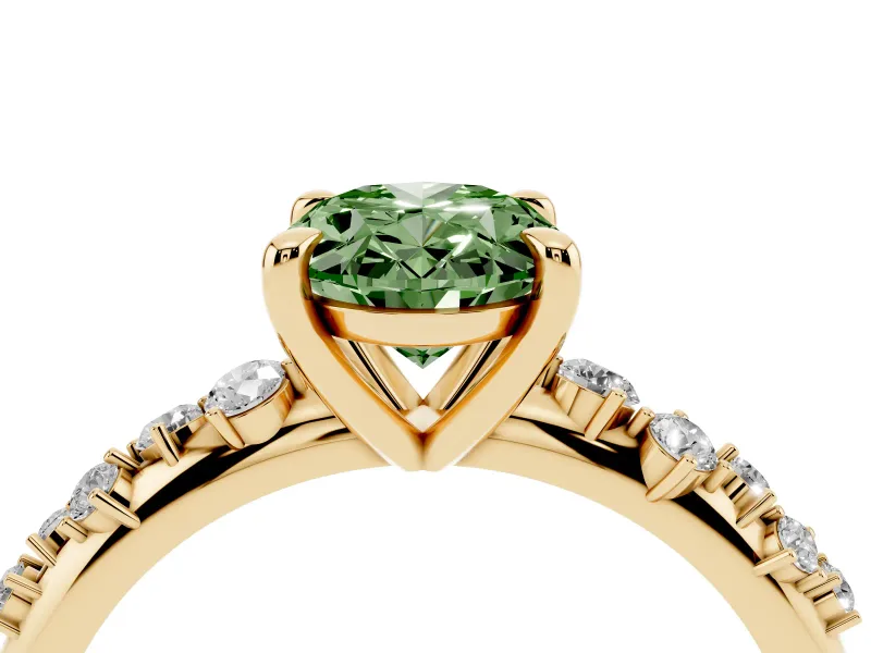 Oval Graduated Accent Engagement Ring Setting for a Fancy Green Lab-Grown Diamond | Yellow Gold