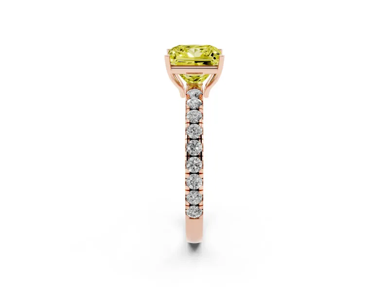 Princess Cut Pave Engagement Ring Setting for a Fancy Yellow Lab-Grown Diamond | Shared Prong Band | Rose Gold