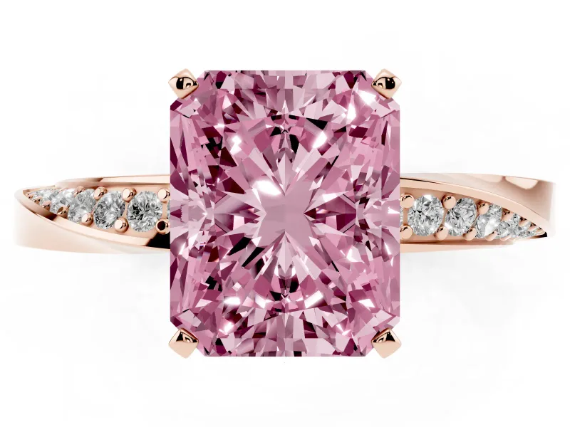 Radiant Cut Twisted Pave Engagement Ring Setting for a Fancy Pink Lab-Grown Diamond | Ribbon Band | Rose Gold