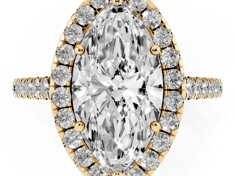 Marquise Halo Engagement Ring Setting | Pave Shoulders | Yellow Gold