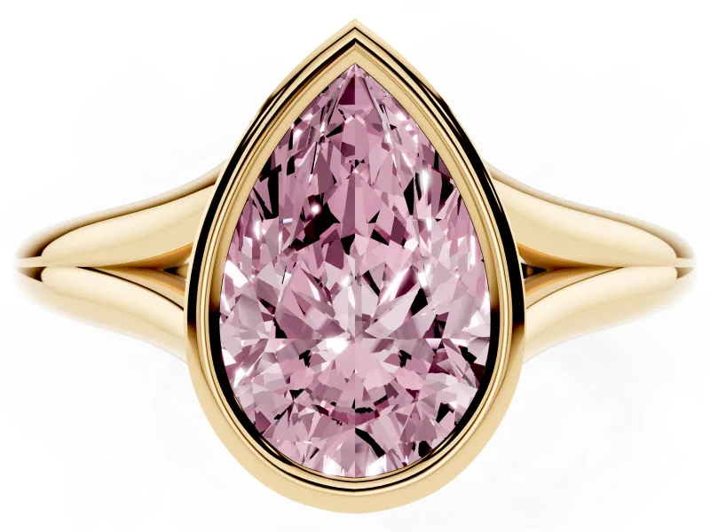 Pear-Shaped Bezel Engagement Ring Setting for a Fancy Pink Lab-Grown Diamond | Yellow Gold