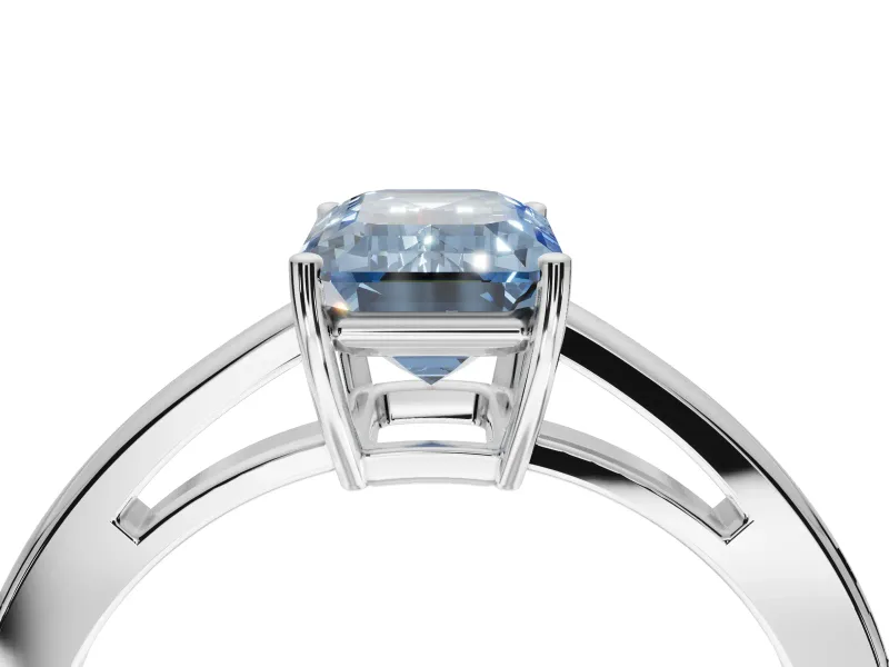 Emerald Cut Cathedral Engagement Ring Setting for a Fancy Blue Lab-Grown Diamond | Sterling Silver - Design NV-24626