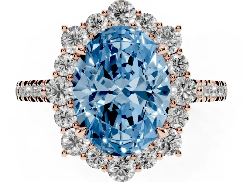 Oval Scalloped Halo Engagement Ring Setting for a Fancy Blue Lab-Grown Diamond | Single Row Pave | Rose Gold