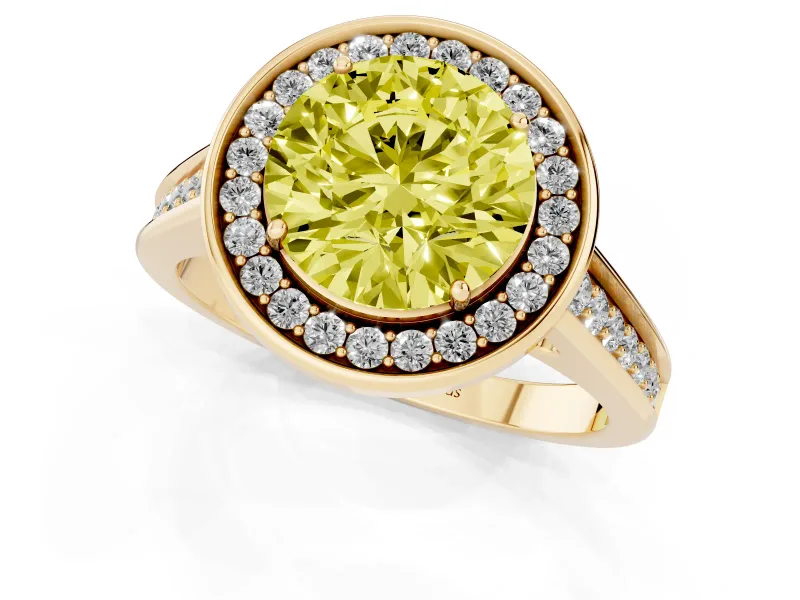 Round Rimmed Halo Engagement Ring Setting for a Fancy Yellow Lab-Grown Diamond | Yellow Gold