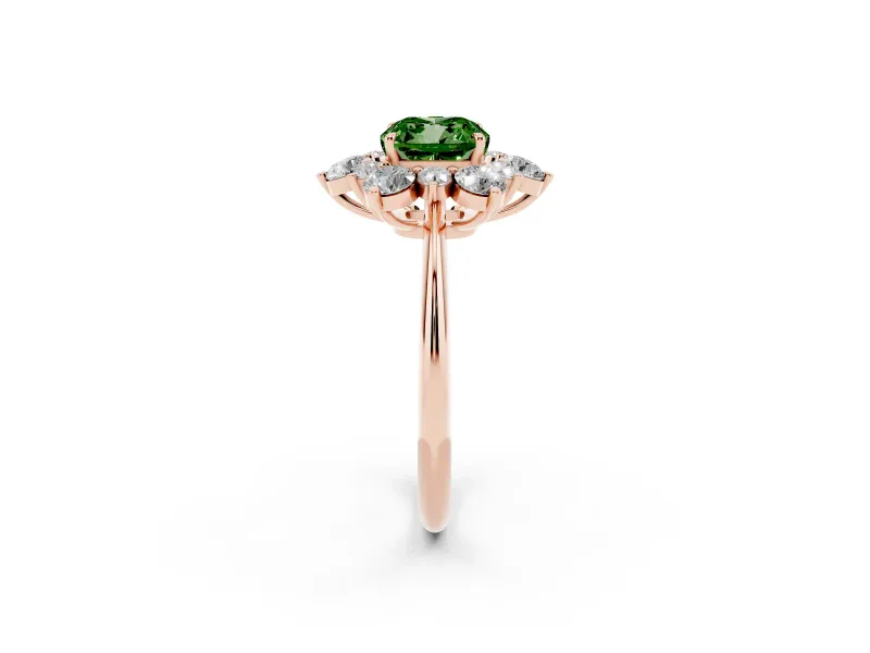 Cushion Cut Cluster Halo Engagement Ring Setting for a Fancy Green Lab-Grown Diamond | Rose Gold