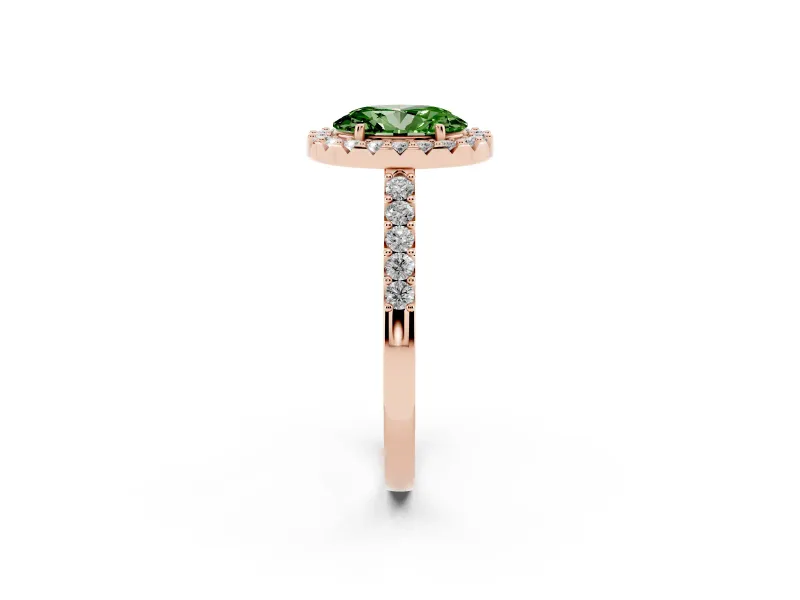 Oval Halo Engagement Ring Setting for a Fancy Green Lab-Grown Diamond | Single Row Pavé Band | Rose Gold