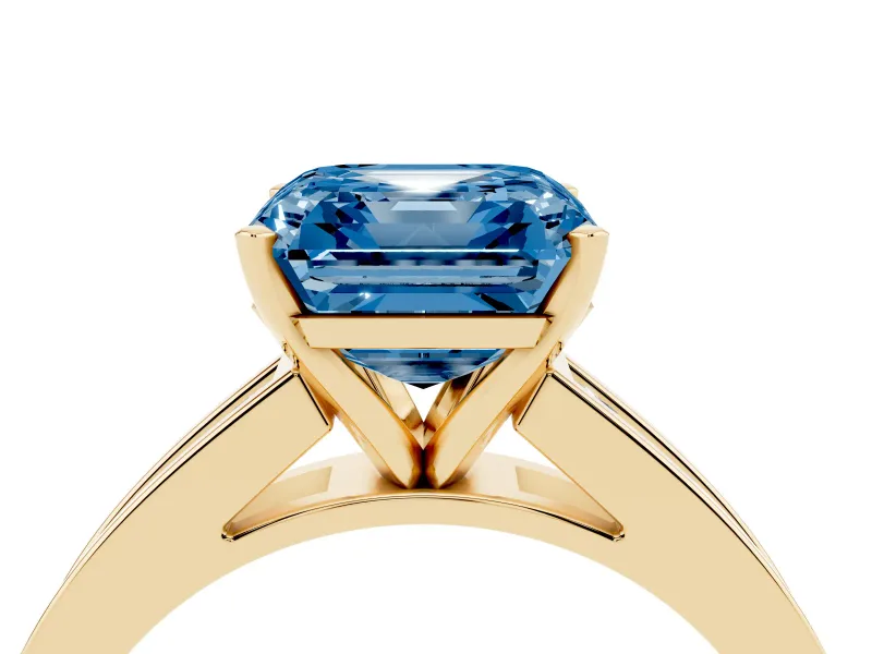 Asscher Cut Channel Engagement Ring Setting for a Fancy Blue Lab-Grown Diamond | Yellow Gold