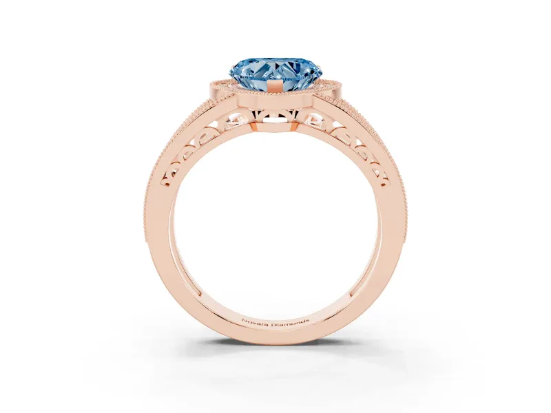 Heart-Shaped Milgrain Halo Engagement Ring Setting for a Fancy Blue Lab-Grown Diamond | Split Shank | Rose Gold