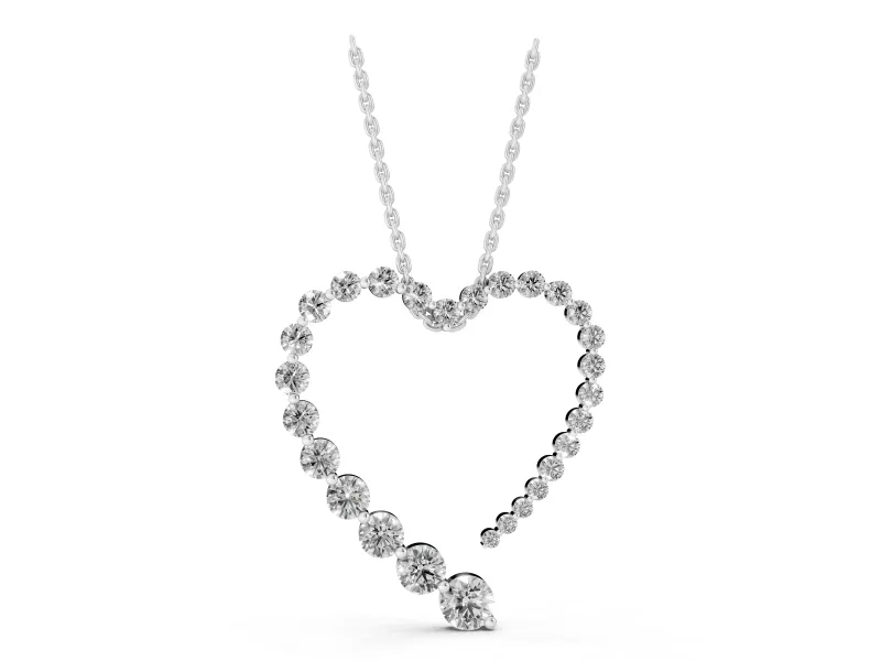 Round Lab-Grown Diamond Open Heart Pendant Necklace | Stone Outline | White Gold