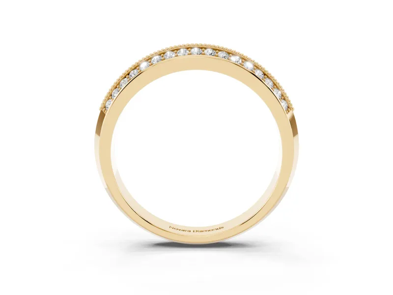 Round Diamond Pavé Eternity Band Set in Yellow gold with Milgrain Edging