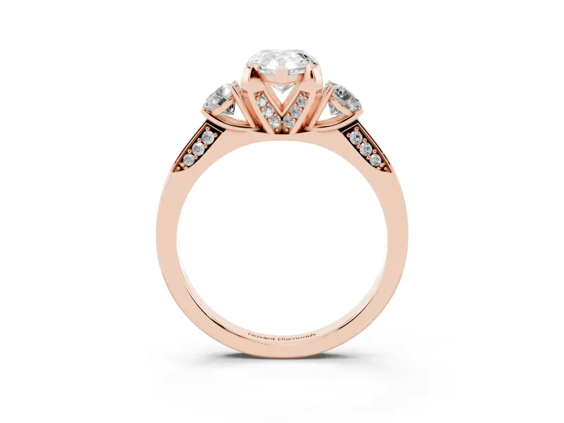 Pear-Shaped Hidden Halo Three Stone Engagement Ring Setting | Pave Gallery | Rose Gold