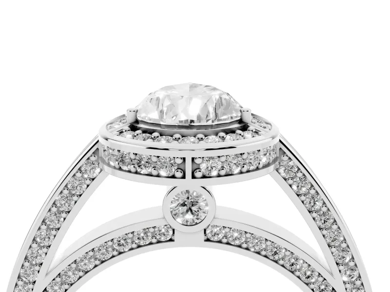 Pear Cut Diamond Halo Pavé Split Shank Ring Set in Platinum with Prong Setting