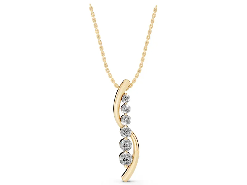 Round Lab-Grown Diamond Graduated S-Curve Pendant Necklace | Ribbon Detail | Yellow Gold