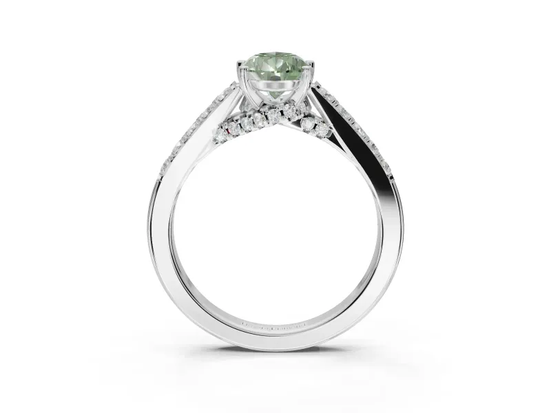 Pear-Shaped Pavé Engagement Ring Setting for a Fancy Green Lab-Grown Diamond | Crossover Gallery | Sterling Silver