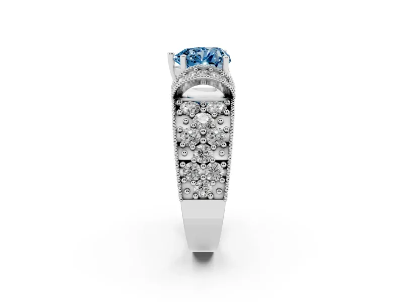 Heart-Shaped Vintage Pave Engagement Ring Setting for a Fancy Blue Lab-Grown Diamond | Milgrain Edges | Platinum