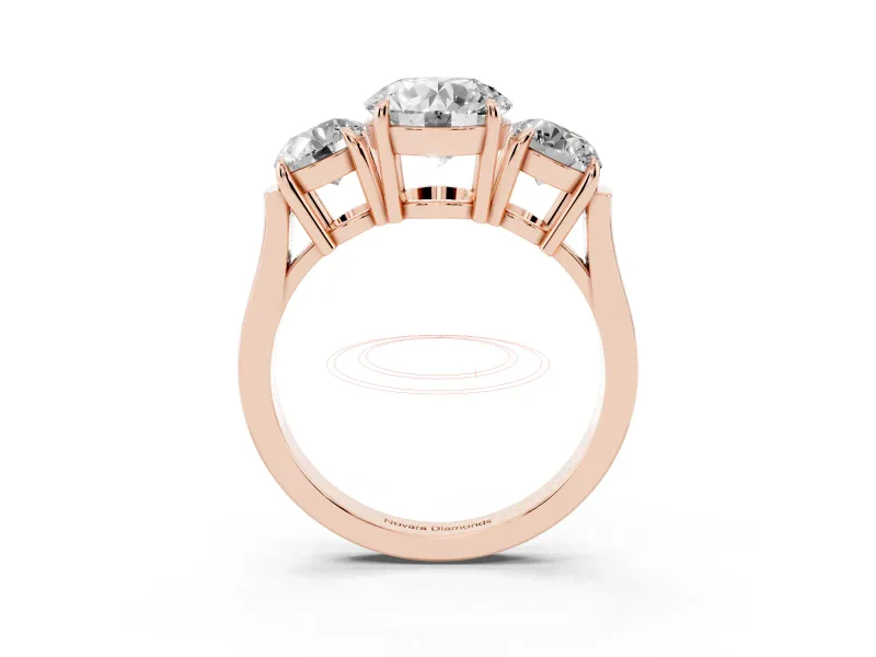 Round Three Stone Engagement Ring Setting | Round Side Stones and Open Baskets | Rose Gold