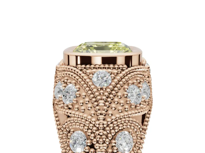 Asscher Cut Vintage Bezel Engagement Ring Setting for a Fancy Yellow Lab-Grown Diamond | Rose Gold