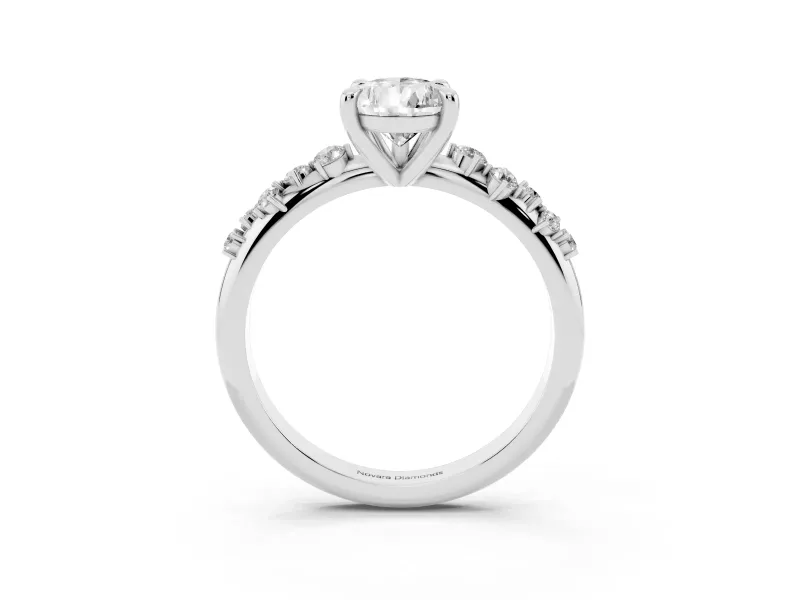 Pear Cut Diamond Solitaire Vine Band Ring Set in Platinum with Round Accents and Prong Setting