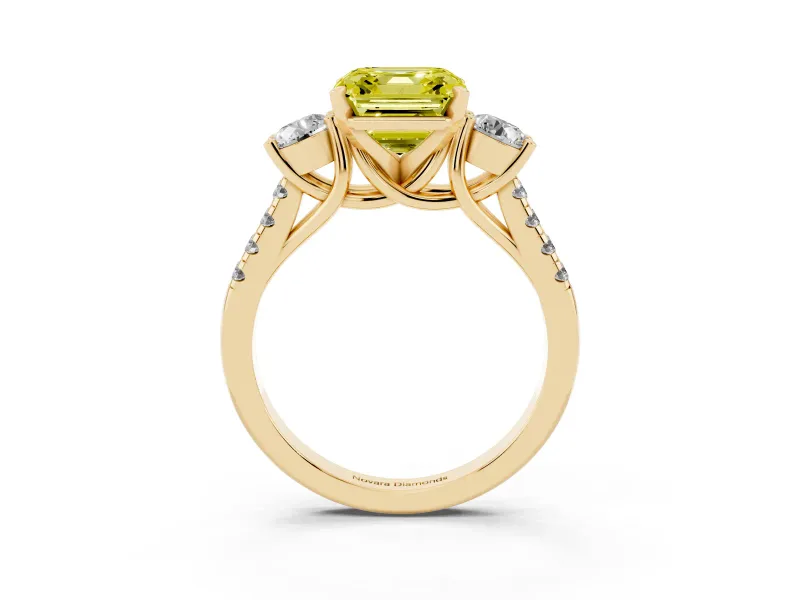 Asscher Cut Three-Stone Engagement Ring Setting for a Fancy Yellow Lab-Grown Diamond | Yellow Gold
