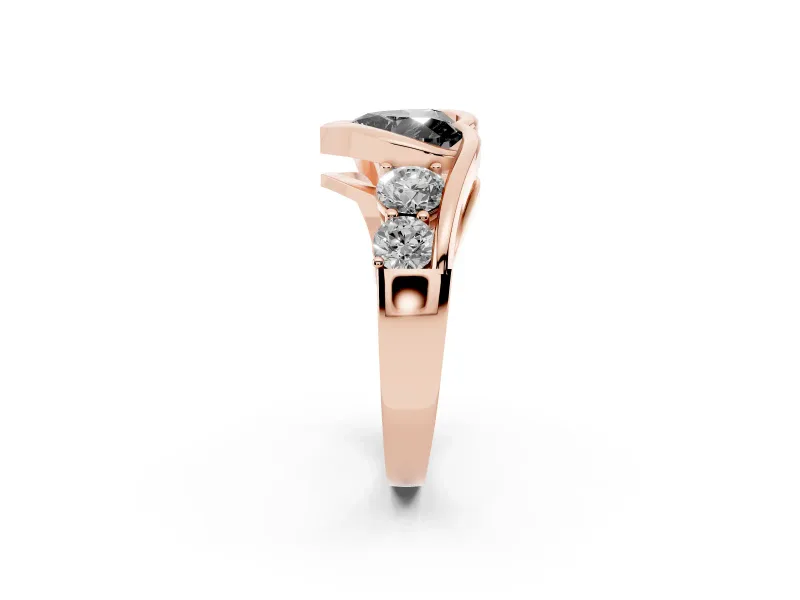 Heart-Shaped Bezel Bypass Engagement Ring Setting for a Black Center | Round Side Stones | Rose Gold