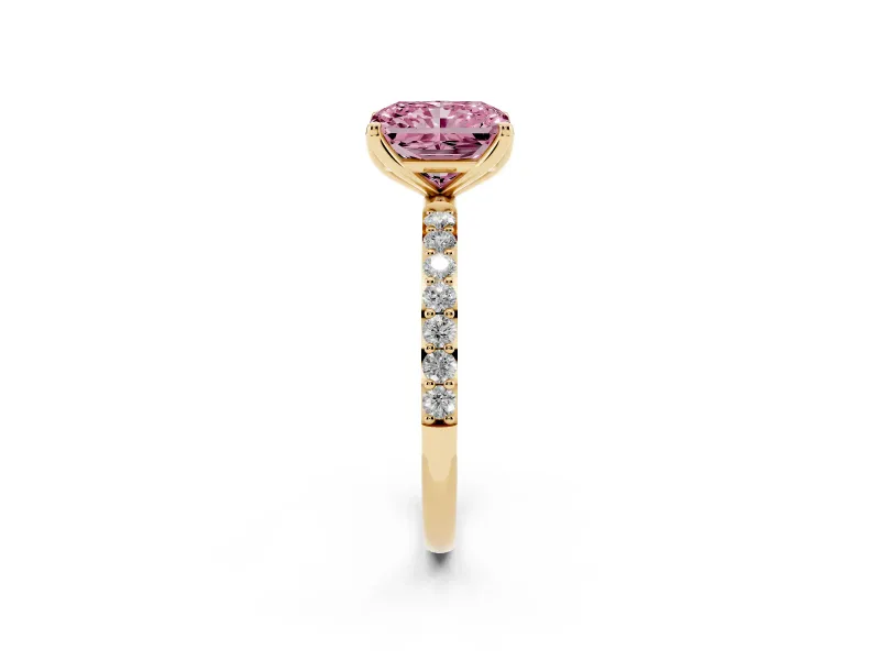 Radiant Cut Pave Solitaire Engagement Ring Setting for a Fancy Pink Lab-Grown Diamond | Slim Band | Yellow Gold