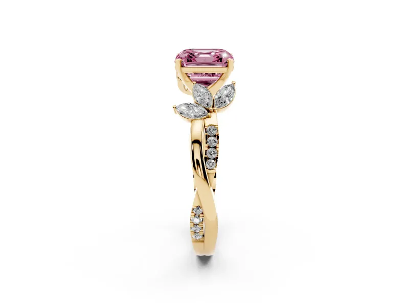 Asscher Cut Floral Vine Engagement Ring Setting for a Fancy Pink Lab-Grown Diamond | Yellow Gold