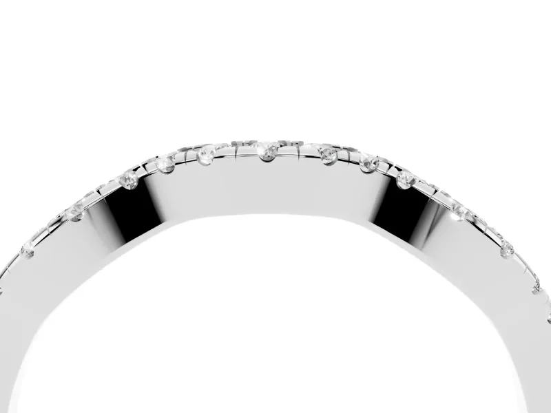 Round Lab-Grown Diamond Double Dip Curved Pavé Wedding Band | Scalloped Top | Platinum